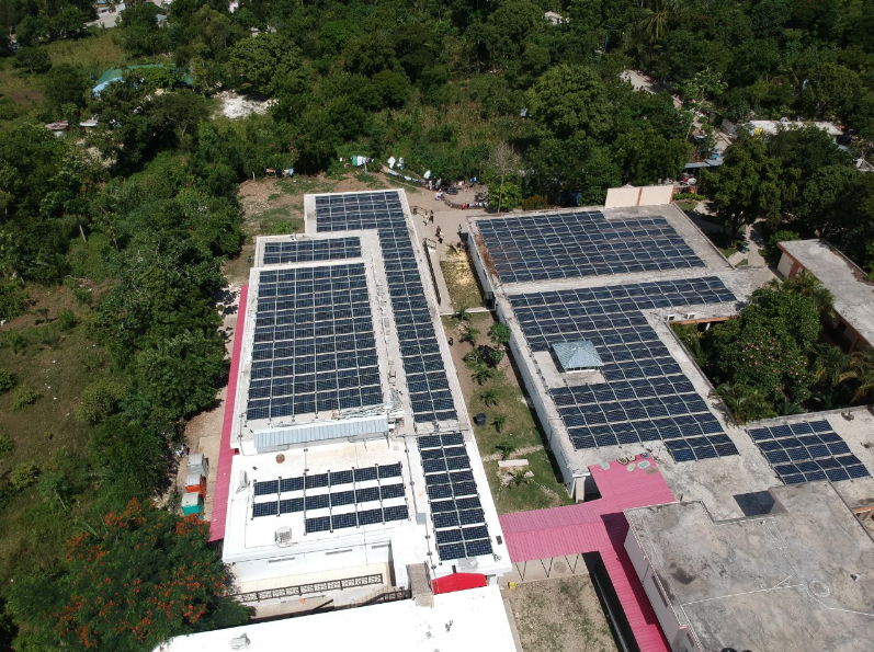 solar panels on hospital, from air